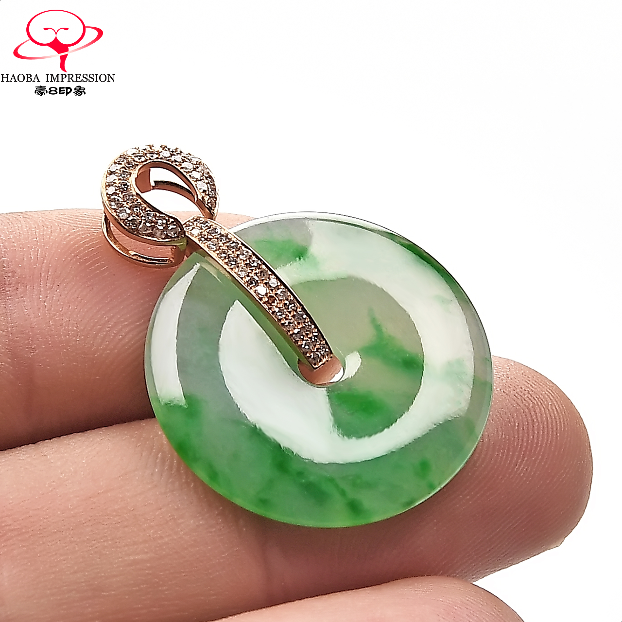 豪8印象m1280镶嵌平安扣阳绿吊坠 豪8印象颈饰