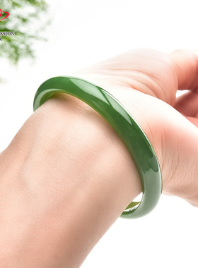 豪8印象·手镯之家T3-173和田碧玉手镯圈口51.5mm天然苹果绿玉镯