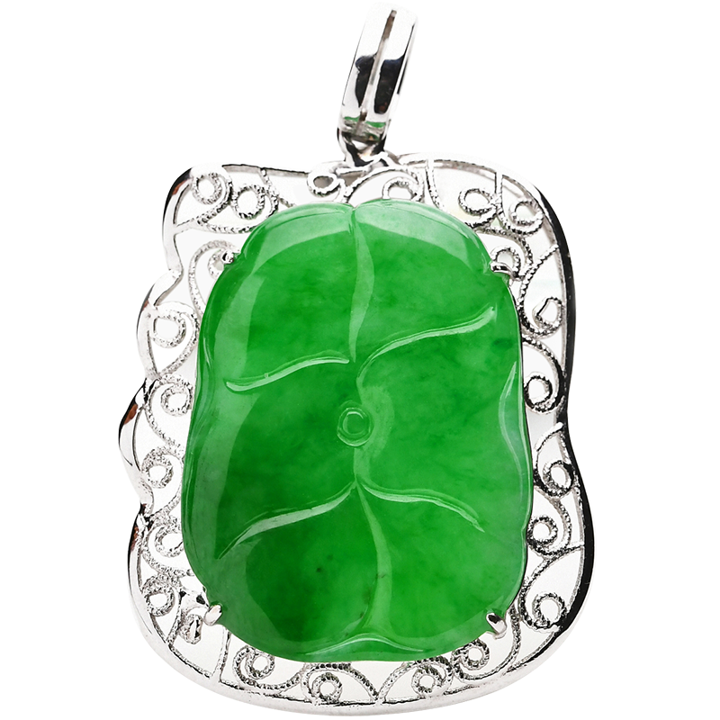 豪8印象l972镶金钻荷叶女玉吊坠 豪8印象颈饰