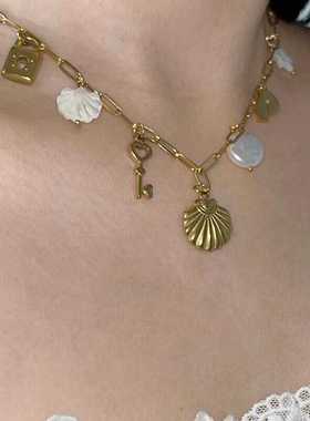 原创设计贝壳吊坠锁骨链