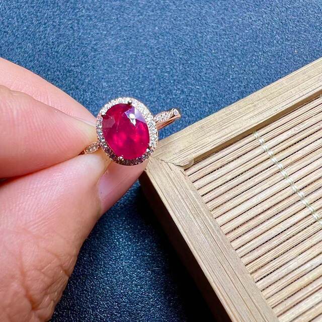 Pigeon blood red ruby ring 7×9 newly burned ruby 925 silver finely inlaid natural colored gemstone jewelry