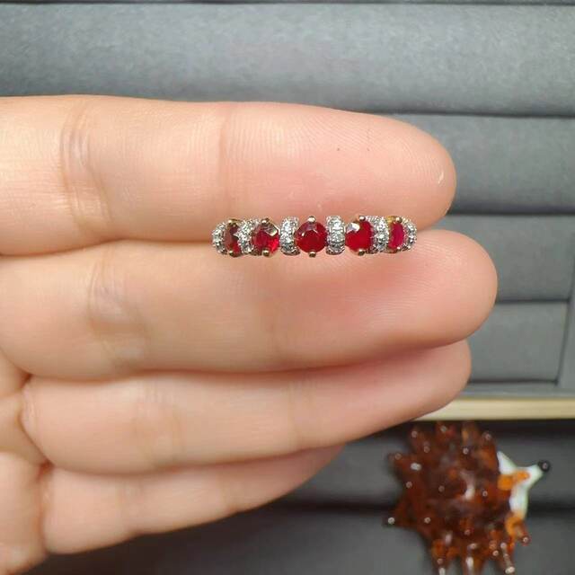 Natural pigeon blood red ruby ring row ring 3 925 silver precision inlaid natural colored gemstone jewelry