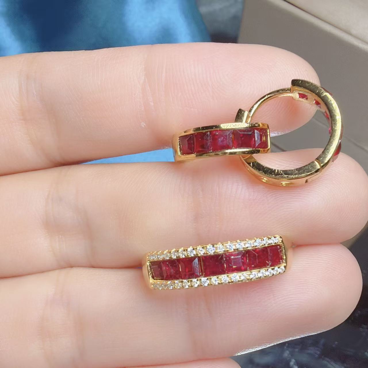 Natural pigeon blood red ruby 925 silver row ring