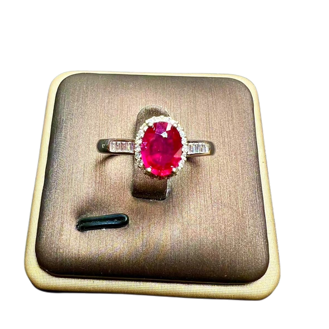 Natural ruby ring newly burned 6×8 925 silver finely inlaid natural colored gemstone jewelry
