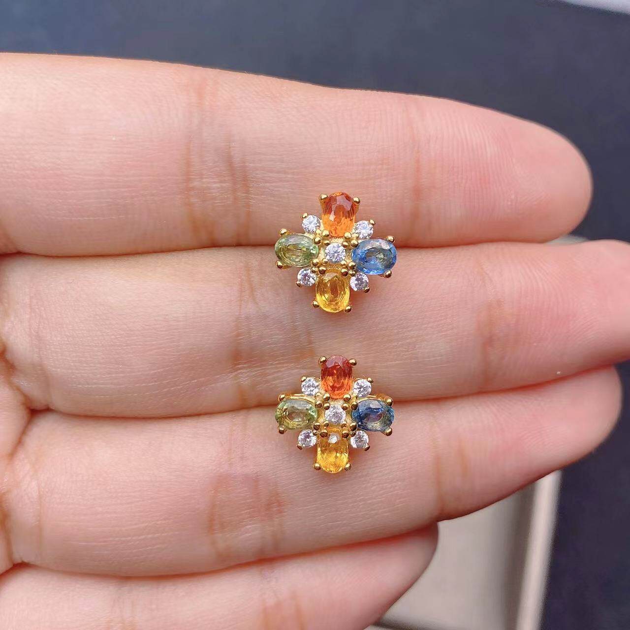 天然彩色蓝宝石耳钉3乘4 925银精工镶嵌天然彩宝首饰饰品,淘宝优惠券,粉丝福利购,淘宝优惠卷