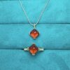 Natural Fanta stone pendant ring square 8 925 silver finely inlaid natural colored gemstone jewelry
