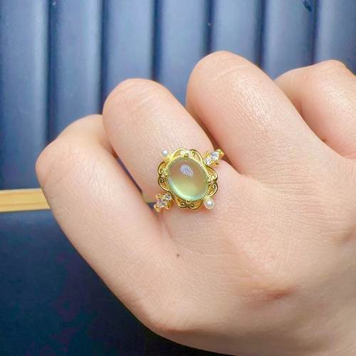 天然托帕石葡萄石戒指8乘10 925银精工镶嵌彩宝首饰 - 图0