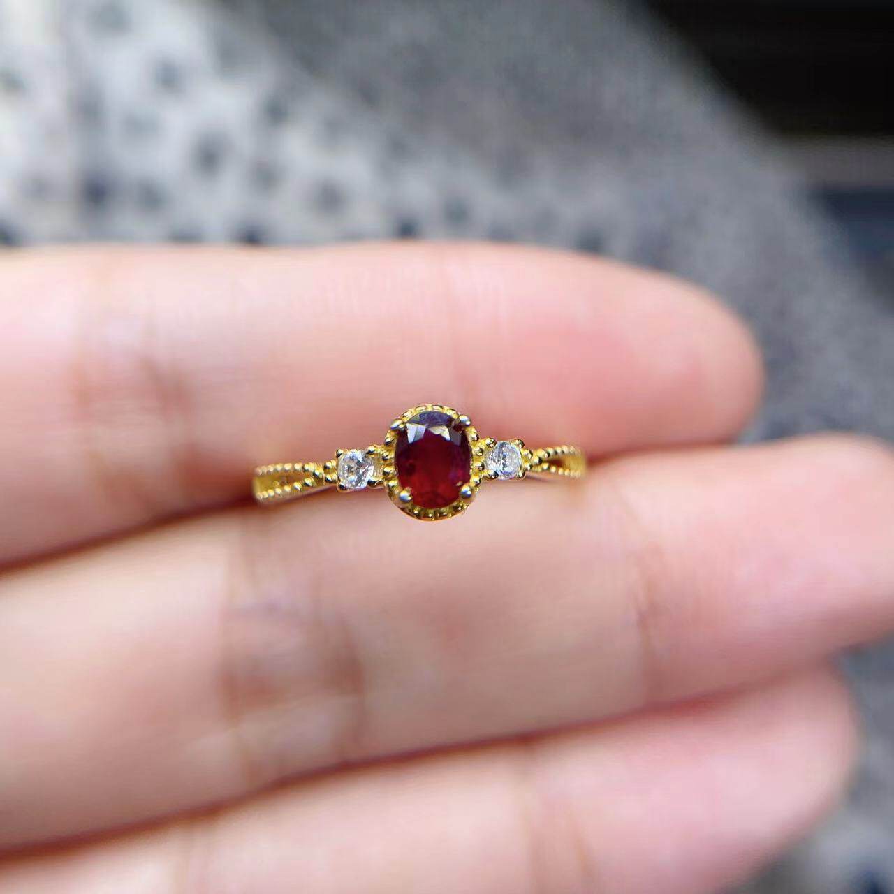 Natural pigeon blood red ruby ring 4×5 925 silver finely inlaid natural colored gemstone jewelry