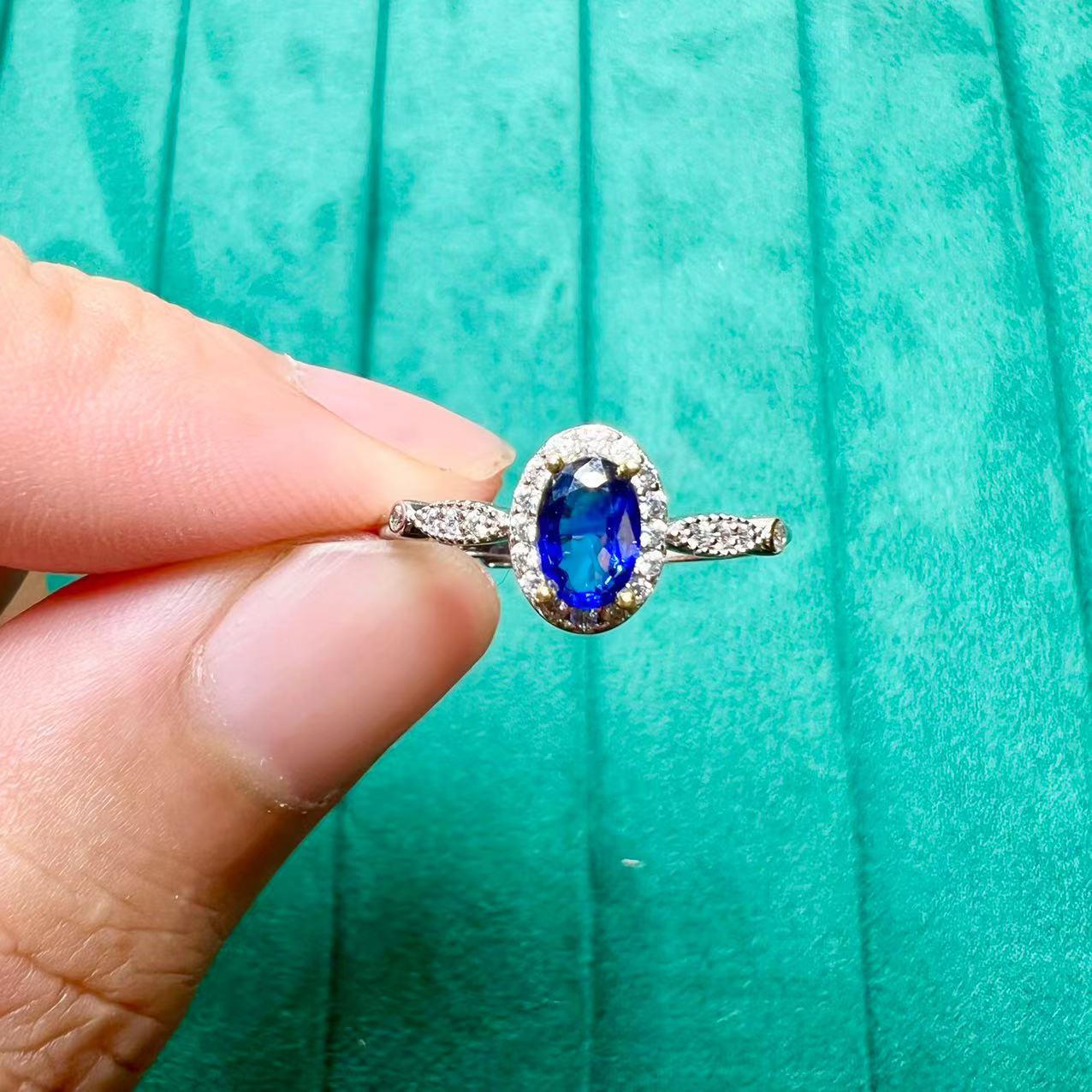 Natural unfired royal blue sapphire ring 4 x 6 925 silver finely inlaid natural colored gemstone jewelry