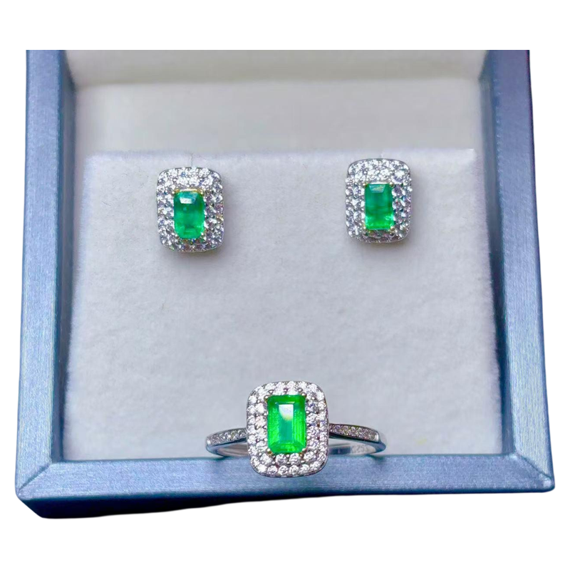 天然木佐色祖母绿耳钉戒指方切925银精工镶嵌彩宝首饰,淘宝优惠券,粉丝福利购,淘宝优惠卷