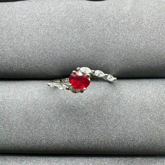 Natural pigeon blood red ruby ring 4×5 925 silver finely inlaid natural colored gemstone jewelry