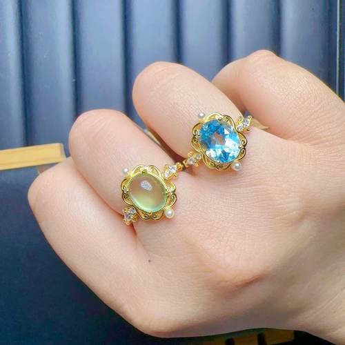 天然托帕石葡萄石戒指8乘10 925银精工镶嵌彩宝首饰 - 图2