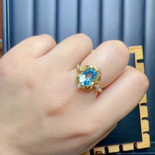 天然托帕石葡萄石戒指8乘10 925银精工镶嵌彩宝首饰 - 图1