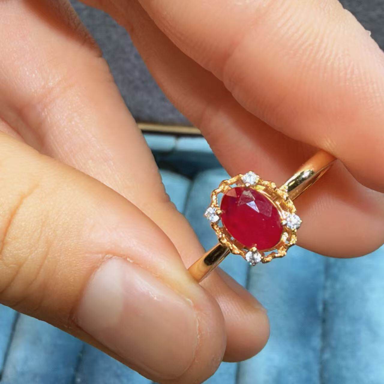Natural pigeon blood red ruby 925 silver ring