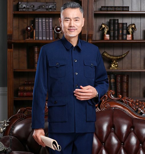 中山装套装男老年人衣服 春秋装老式中山服老人外套爷爷装父亲装