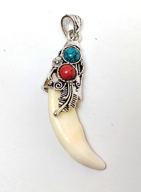 包黑狗牙套吊坠 合金藏银滴油镶嵌松石防裂套挂件手工diy配饰