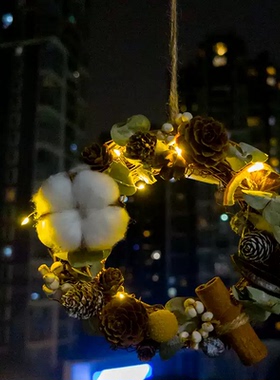 圣诞天然干花松果棉花手工花环DIY材料包圣诞装饰团建活动