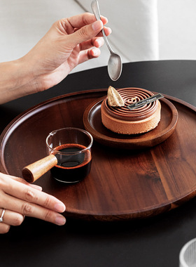 日式木质圆形点心托盘客厅收纳盘