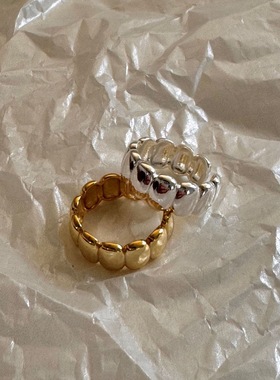 韩国椭圆形s925纯银戒指女时尚简约风手饰小众设计感亮面活口素圈