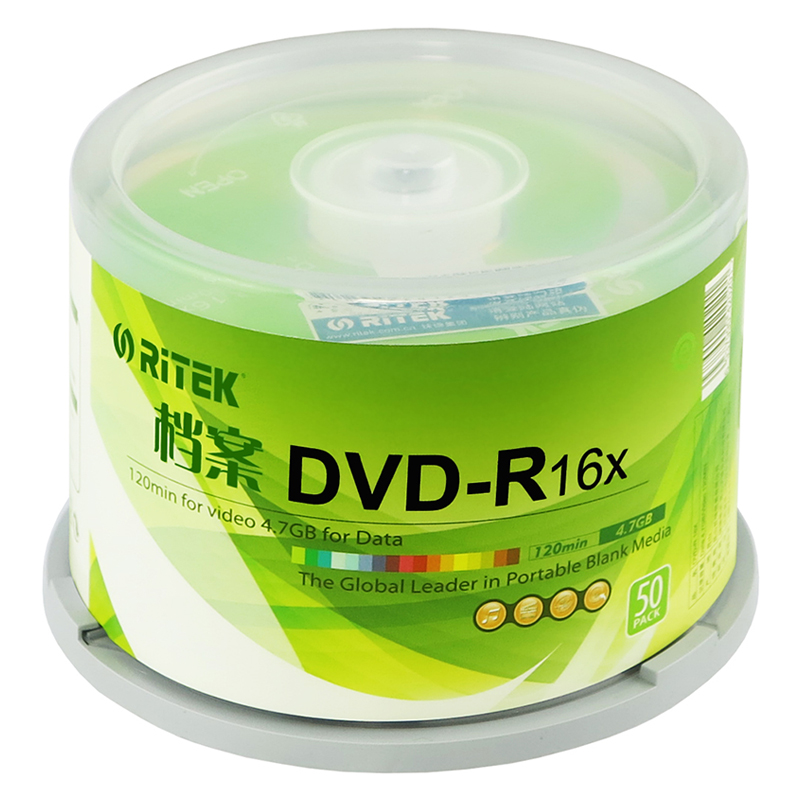 铼德Ritek正品 运动专业级DVD-R 16X 刻录盘 空白dvd光盘 50片装 - 图1