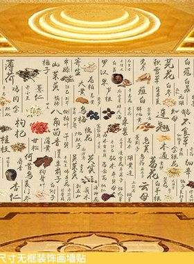 中药材名字壁画养生馆形象墙装修