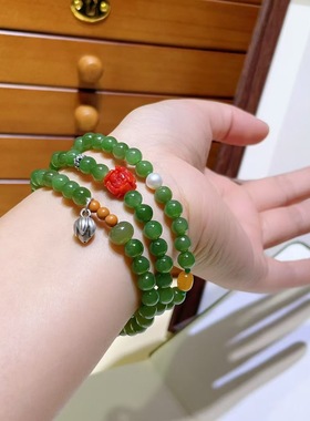 天然碧玉圆珠6mm三圈手链女搭配蜜蜡和南红送礼百搭复古