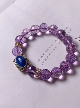 天然紫水晶刻面手链搭配天然蓝晶送闺蜜朋友