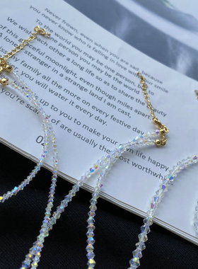 爆闪！罕见极细施家水晶项链！女2/3/4mm短款锁骨链choker14K包金