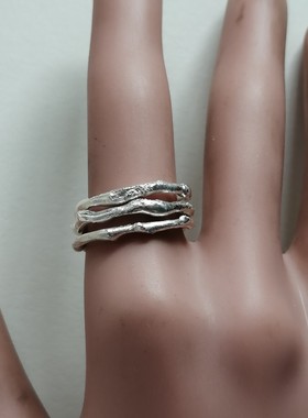 999足银手工不规则戒指随形戒子闭口开口指环定制