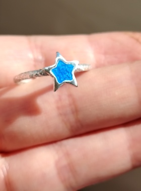 手工999纯银高温珐琅星月爱心戒指戒子可订做男女