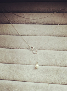 手工无限符号珍珠银项链