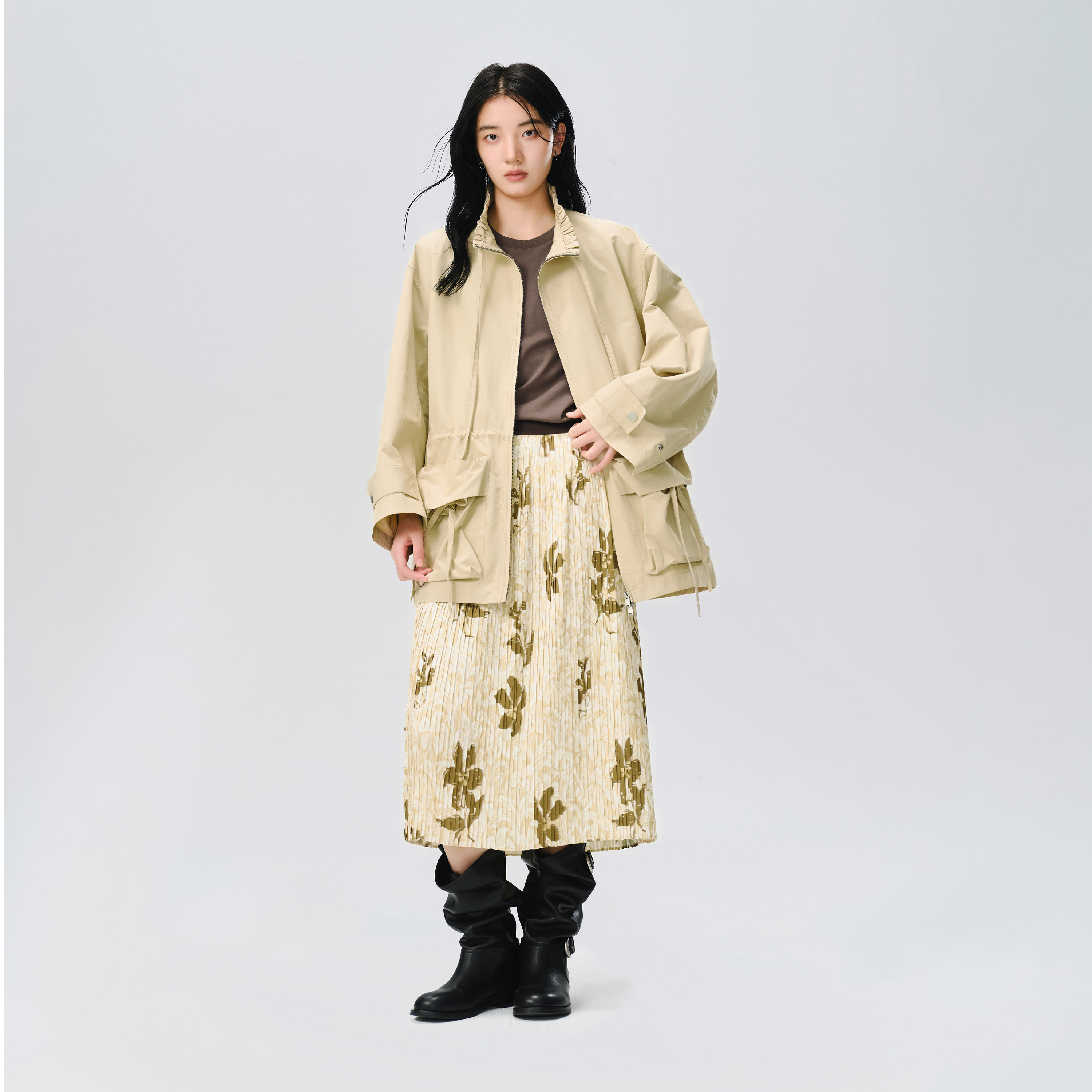播26秋新品H型工装风短外套女松弛感轻户外宽松上衣DDT3WD5800 短轻实拍商品图