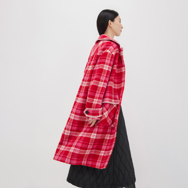 Spread 100% wool shirt collar plaid wool jacket