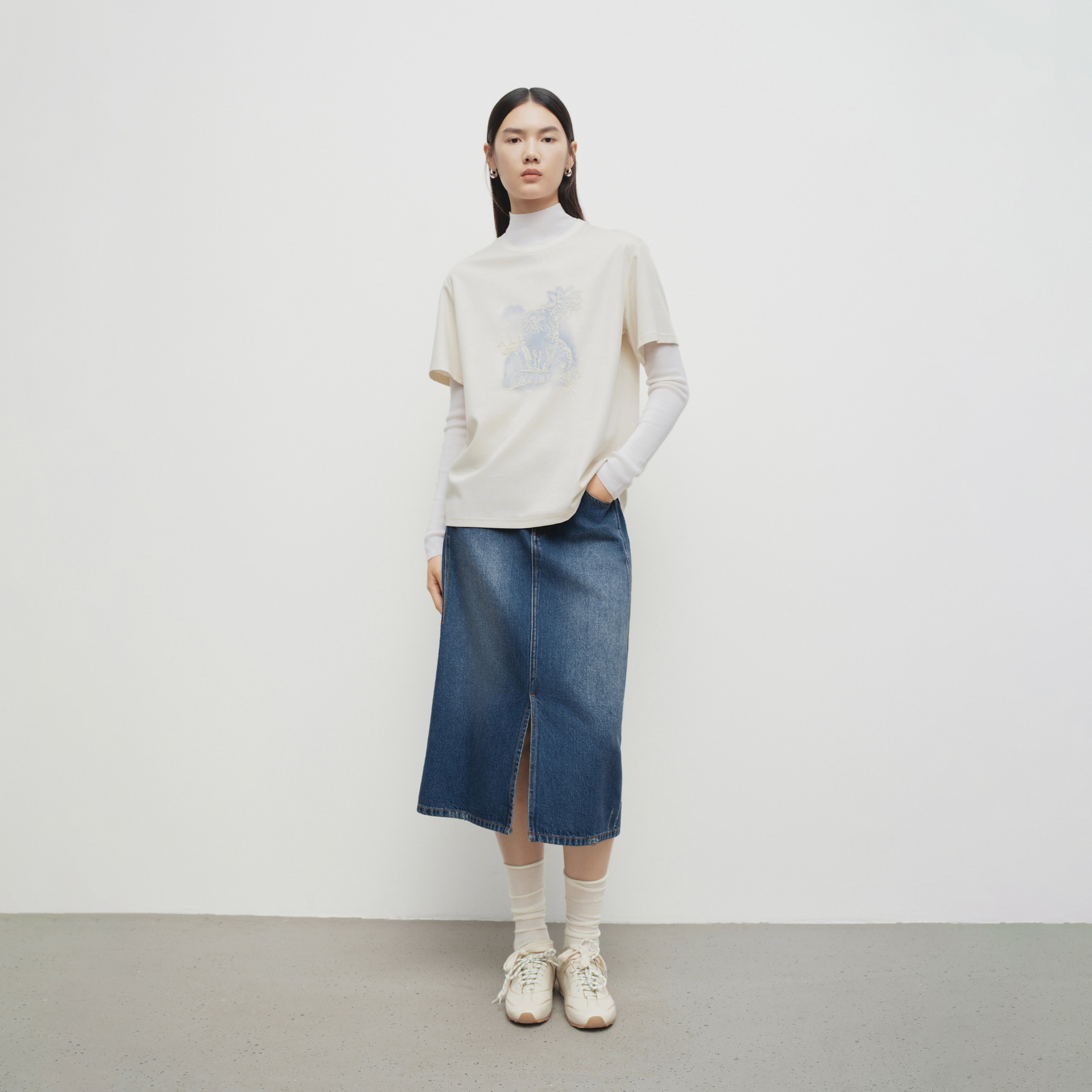 播夏季直筒牛仔半身裙女开叉水洗中长款裙子