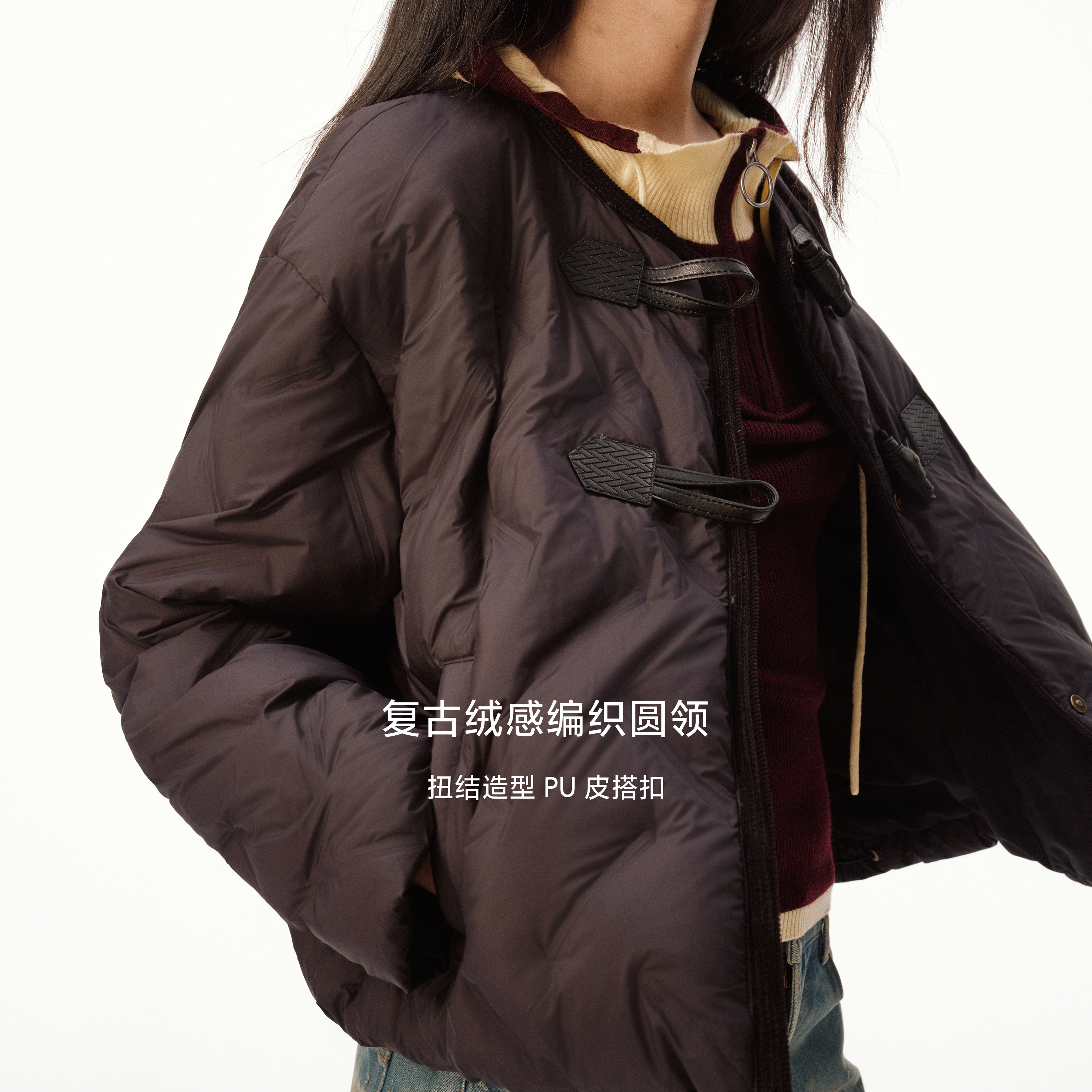 播新中式短款羽绒服2025秋冬新款小个子复古保暖外套女DDS4RD5277 - 图2