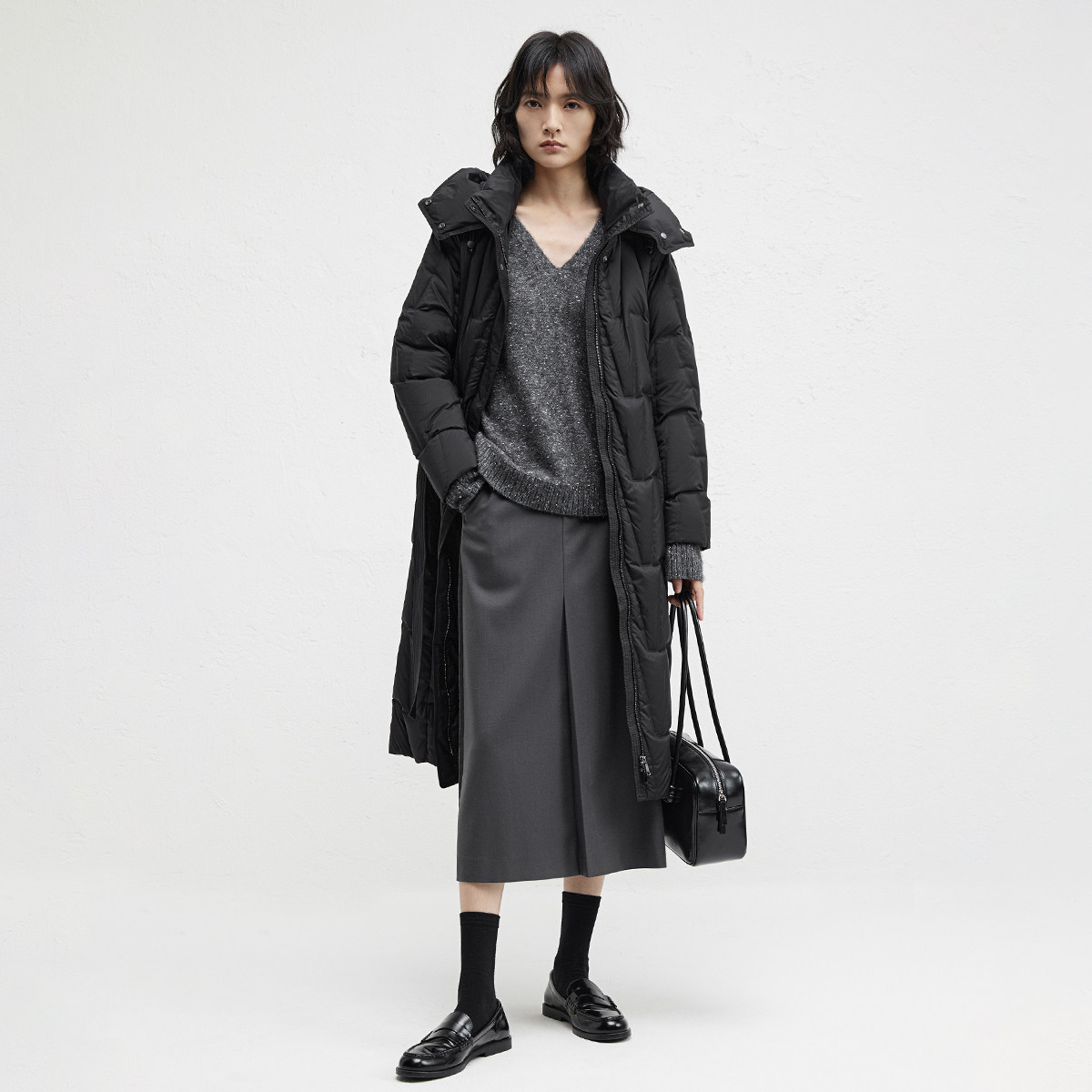 播商场同款保暖连帽立领羽绒服女24冬新中长款宽松外套BDR4RD4117