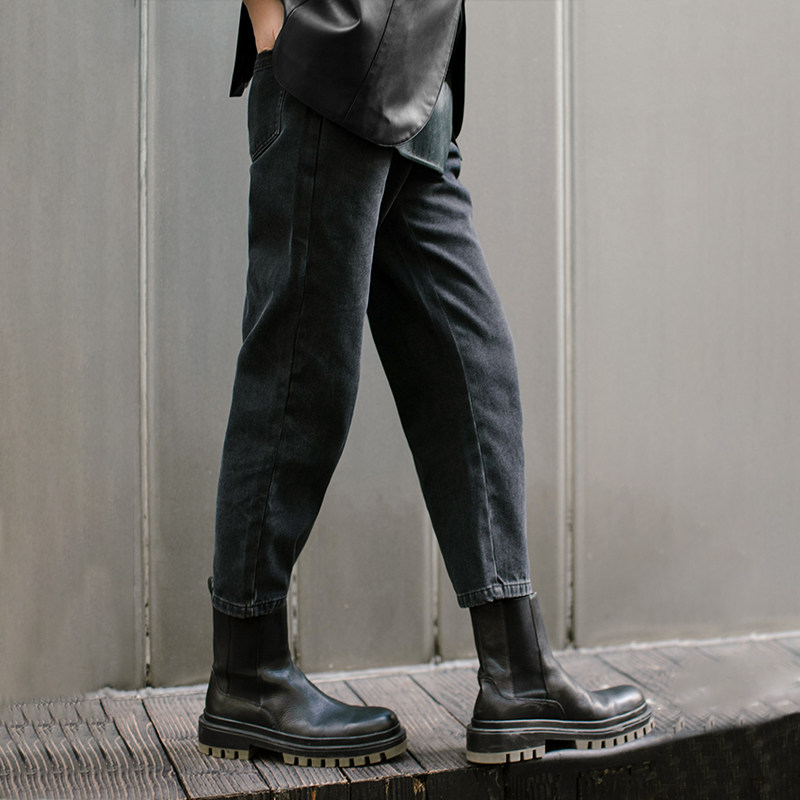 播2021冬新款修身高级黑色女牛仔裤 播牛仔裤