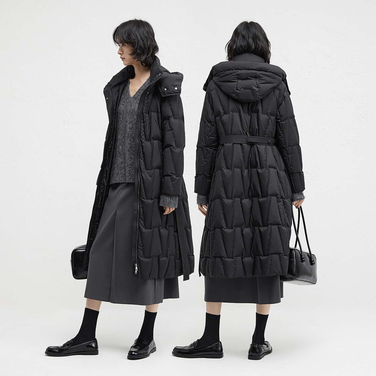 播商场同款保暖连帽立领羽绒服女24冬新中长款宽松外套BDR4RD4117