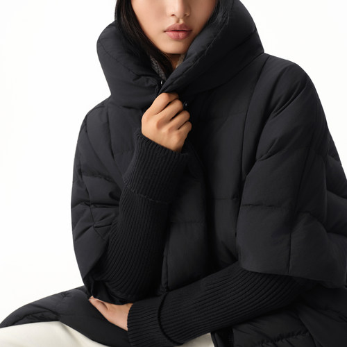 播商场同款黑色拼接袖长款羽绒服女25冬季新款宽松外套BDS4RD3619 - 图1