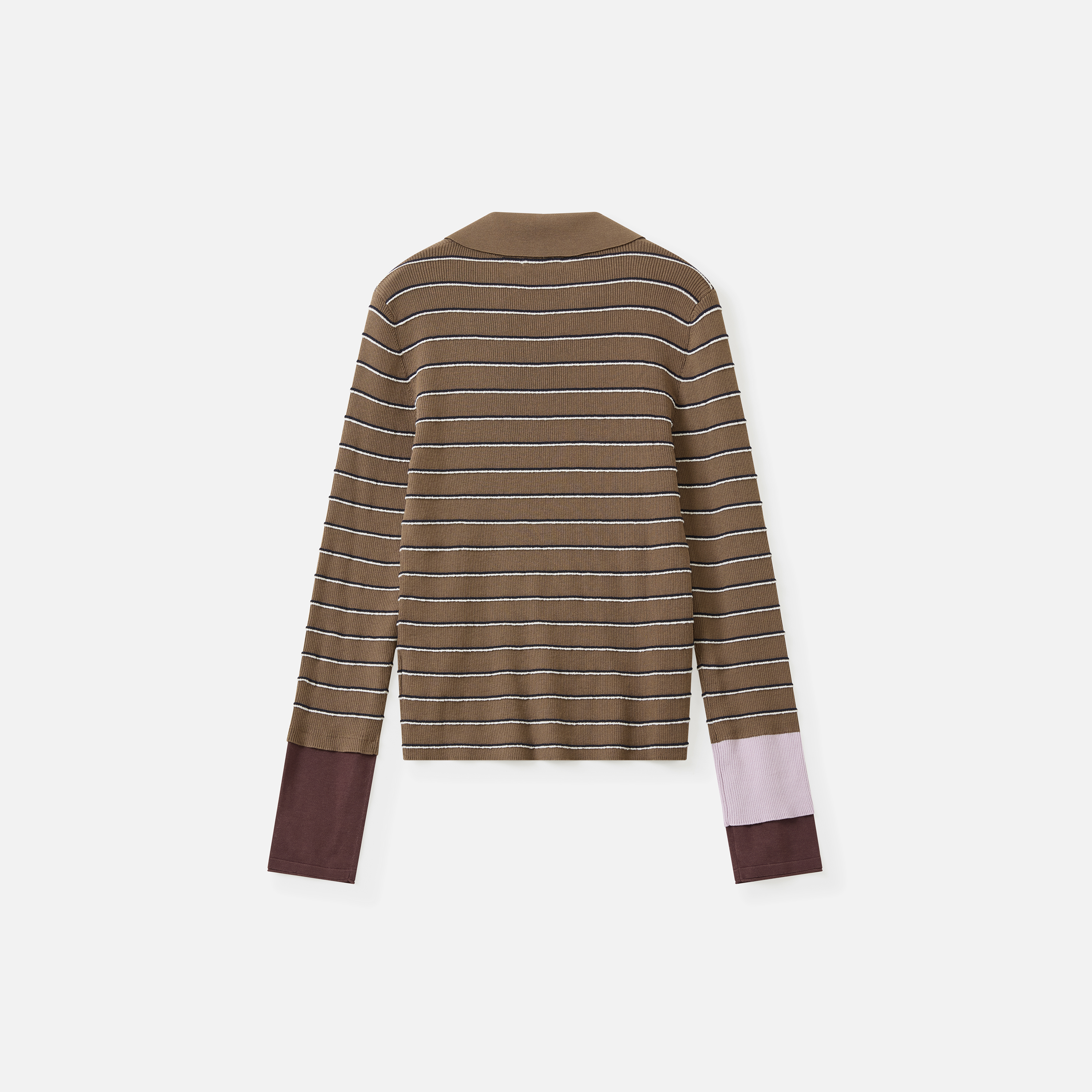 播条纹休闲polo领针织衫女25秋季新款气质拼接毛衣DDS4SD5187 - 图0