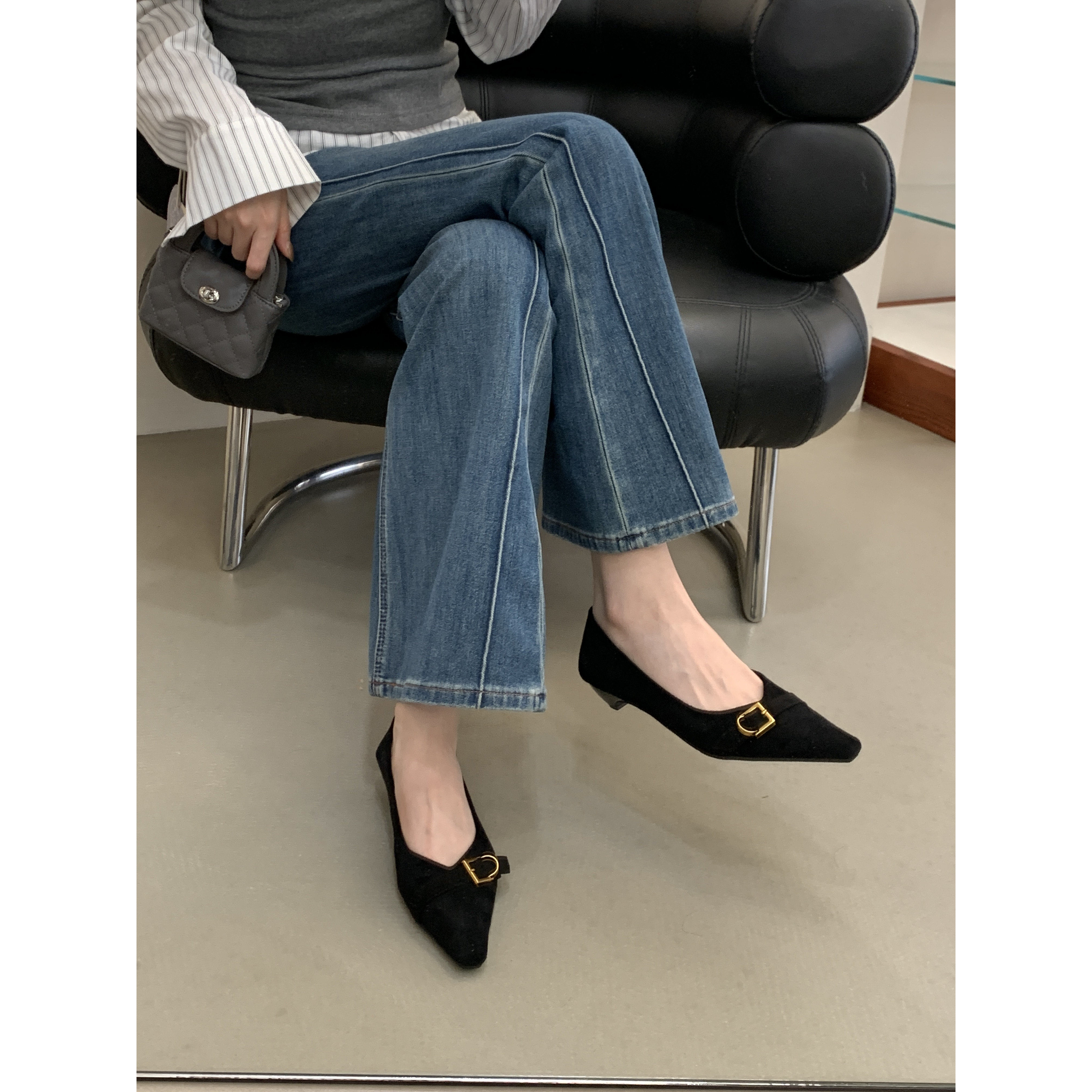 2026早春夏季新款高级感粗跟低跟方头浅口尖头豆豆鞋女皮带扣单鞋,淘宝优惠券,粉丝福利购,淘宝优惠卷