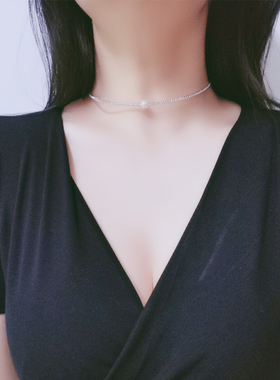 设计感百搭银色水钻颈链手环套装