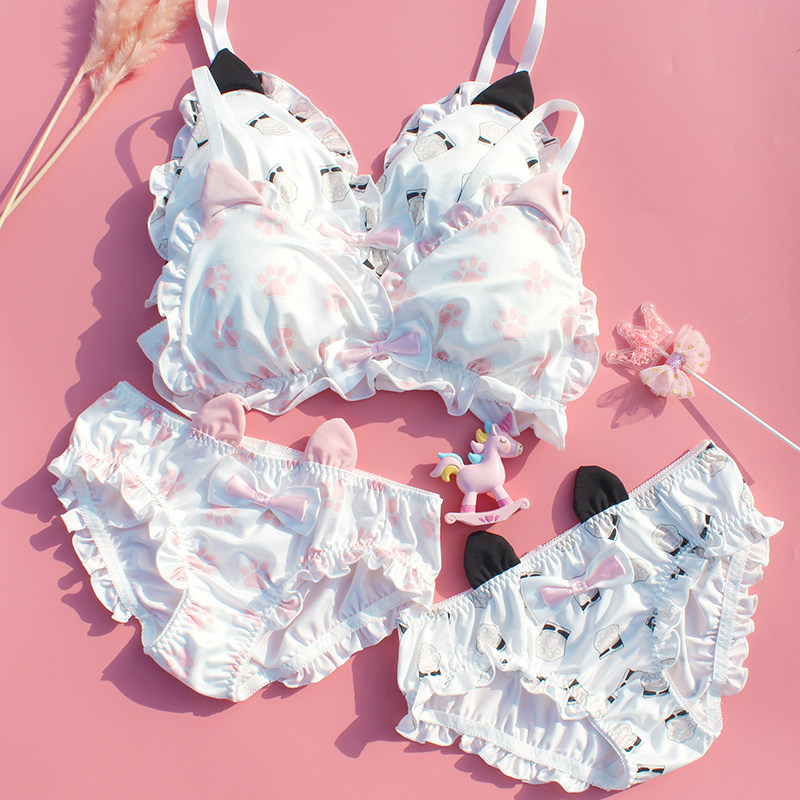 日系内衣套装女学生可爱三角杯薄款高中无钢圈猫爪兔耳朵少女文胸,淘宝优惠券,粉丝福利购,淘宝优惠卷
