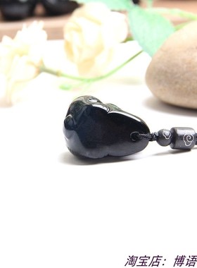 生肖兔子挂件天然黑曜石兔子吊坠