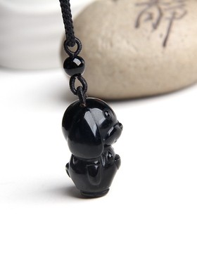 天然黑曜石小狗挂件狗项链