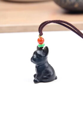 天然黑曜石狗项链水晶狗挂件