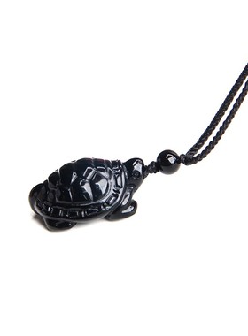 博语天然黑曜石小乌龟项链