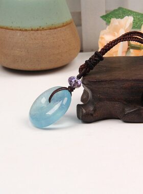 天然海蓝宝挂件水晶吊坠平安扣