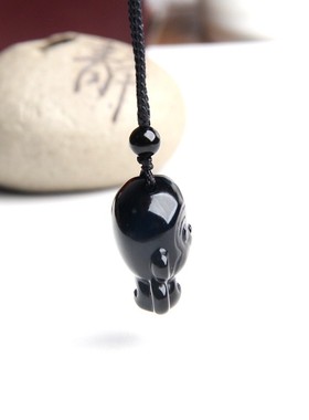 博语天然黑曜石猴子挂件猴子项链