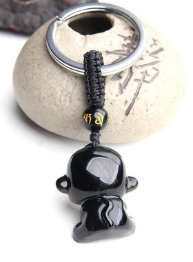 猴子钥匙扣挂件黑曜石生肖猴